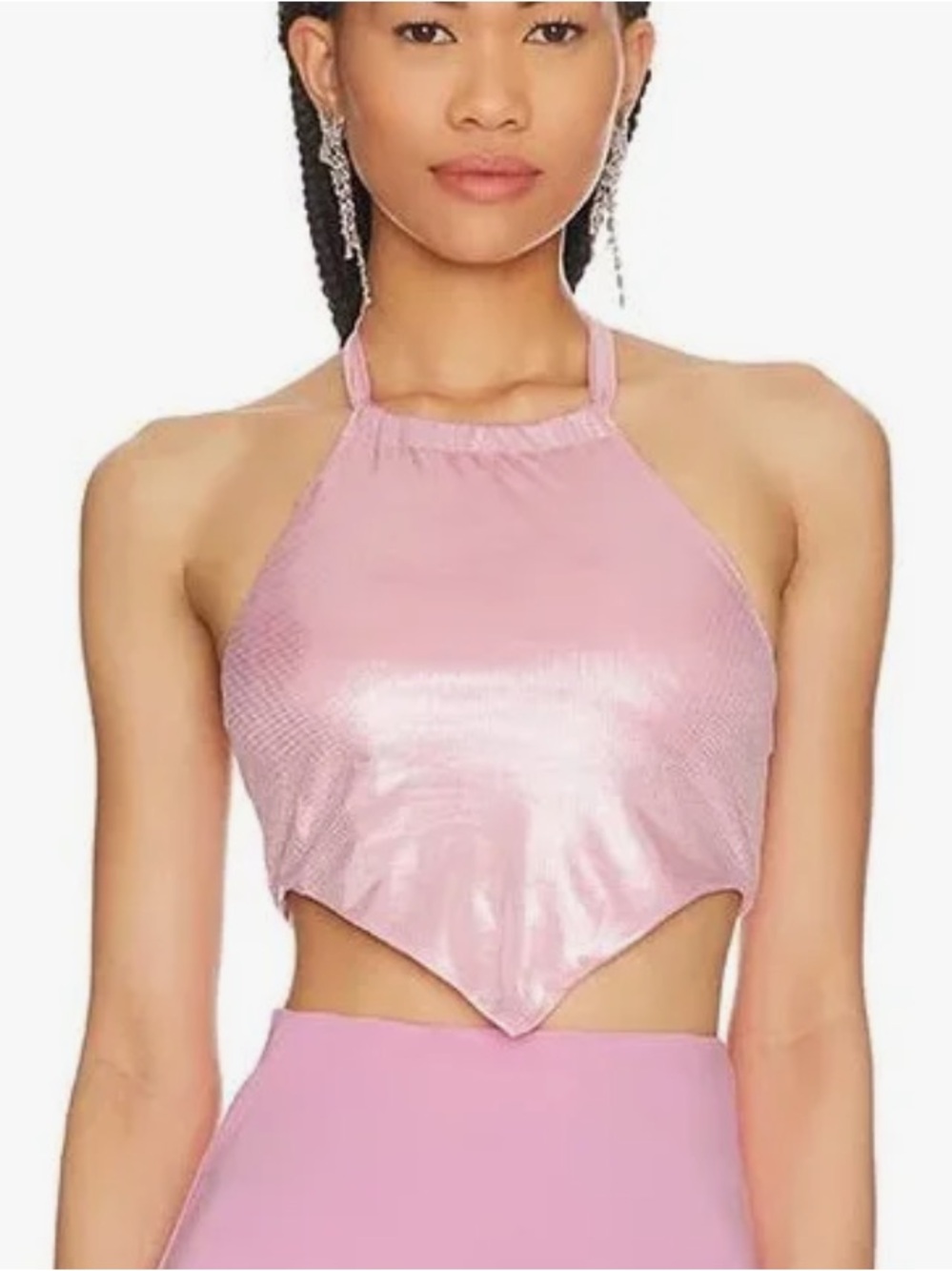 superdown Pink Shimmer Halter Bandana Crop Top
